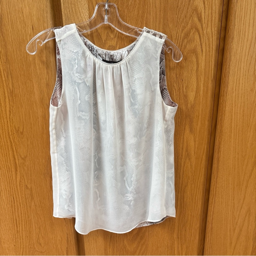 White House Black Market Layered Snakeskin Print Pink Ivory Shell Top 6